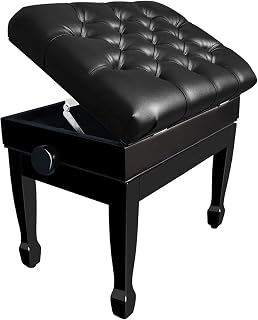 IBOWZ Faux Leather Piano Stool Piano Bench with Storage Compartment Keyboard Bench Piano Stool,10CM Height Adjustable,58 x 38 x 49-59CM,Black
