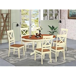 East West Furniture AVQU7-WHI-W 7 Piece Kitchen Table & Chairs Set Consist of an Oval Dining Room Table with Butterfly Leaf and 6 Dining Chairs, 42x60 Inch, Buttermilk & Cherry East West Furniture AVQU7 WHI W 7 Piece Kitchen Table Chairs Set Consist of an Oval Dining Room Table with Butterfly Leaf and 6 Dining Chairs 42×60 Inch Buttermilk Cherry
