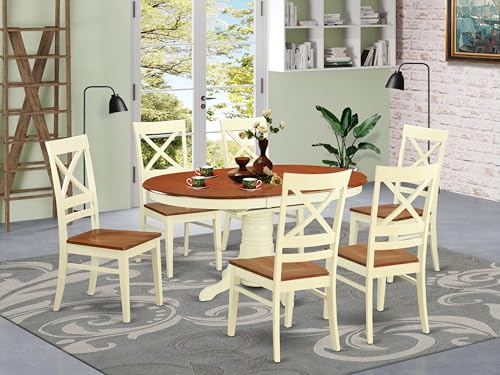 East-West-Furniture-AVQU7-WHI-W-7-Piece-Kitchen-Table-Chairs-Set-Consist-of-an-Oval-Dining-Room-Table-with-Butterfly-Leaf-and-6-Dining-Chairs-42×60-Inch-Buttermilk-Cherry East West Furniture AVQU7 WHI W 7 Piece Kitchen Table Chairs Set Consist of an Oval Dining Room Table with Butterfly Leaf and 6 Dining Chairs 42×60 Inch Buttermilk Cherry