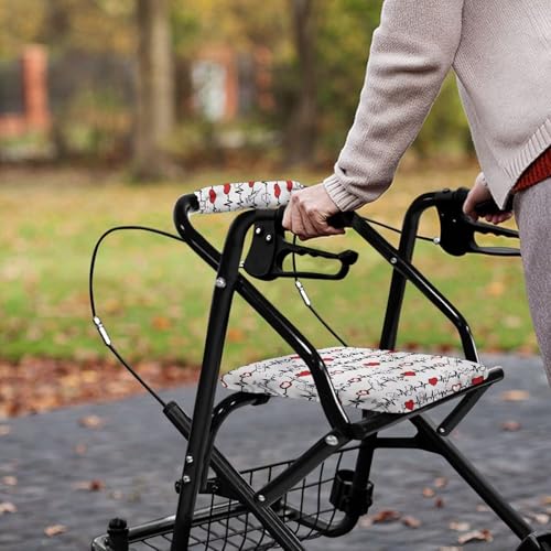 Image of Heartbeat Love Rollator Walker Seat and Backrest Covers Universal Walkers Seat Covers Soft Adjustable Accessories for Rollator Walkers for Seniors Women Men