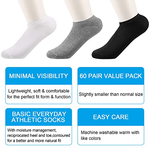 Image of Syhood 60 Pairs No Show Socks Bulk Low Cut Socks for Men Women Unisex Thin Cotton Boat Liner for Homeless Casual Sports Tab