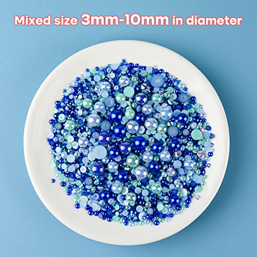 ASTARON 50g Mix Flat Back Pearls and Rhinestones for Crafts Mixed Size 3mm-10mm Flat Back Rhinestones for Crafts Flatback Pearls for DIY Tumblers Mugs Nail Art Shoes Clothes (Blue Series) - Image 3