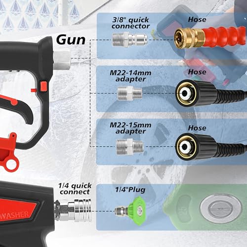 Image of RIDGE WASHER Pressure Washer Gun 5000 PSI with Nozzle Bracket | 12 GPM, Tigger Gun with 1 /4 inch Quick Connector, 360 Swivel 3 /8 inch NPT Thread, M22-14mm & M22-15mm Fitting