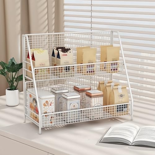 JiFocelt スーパーの棚 メタルスナックチップラック 2/3/4段レジ陳列ラック、 カップ/ジャー/スパイス/ティーバッグ用カウンターオーガナイザー (白です,二階です)