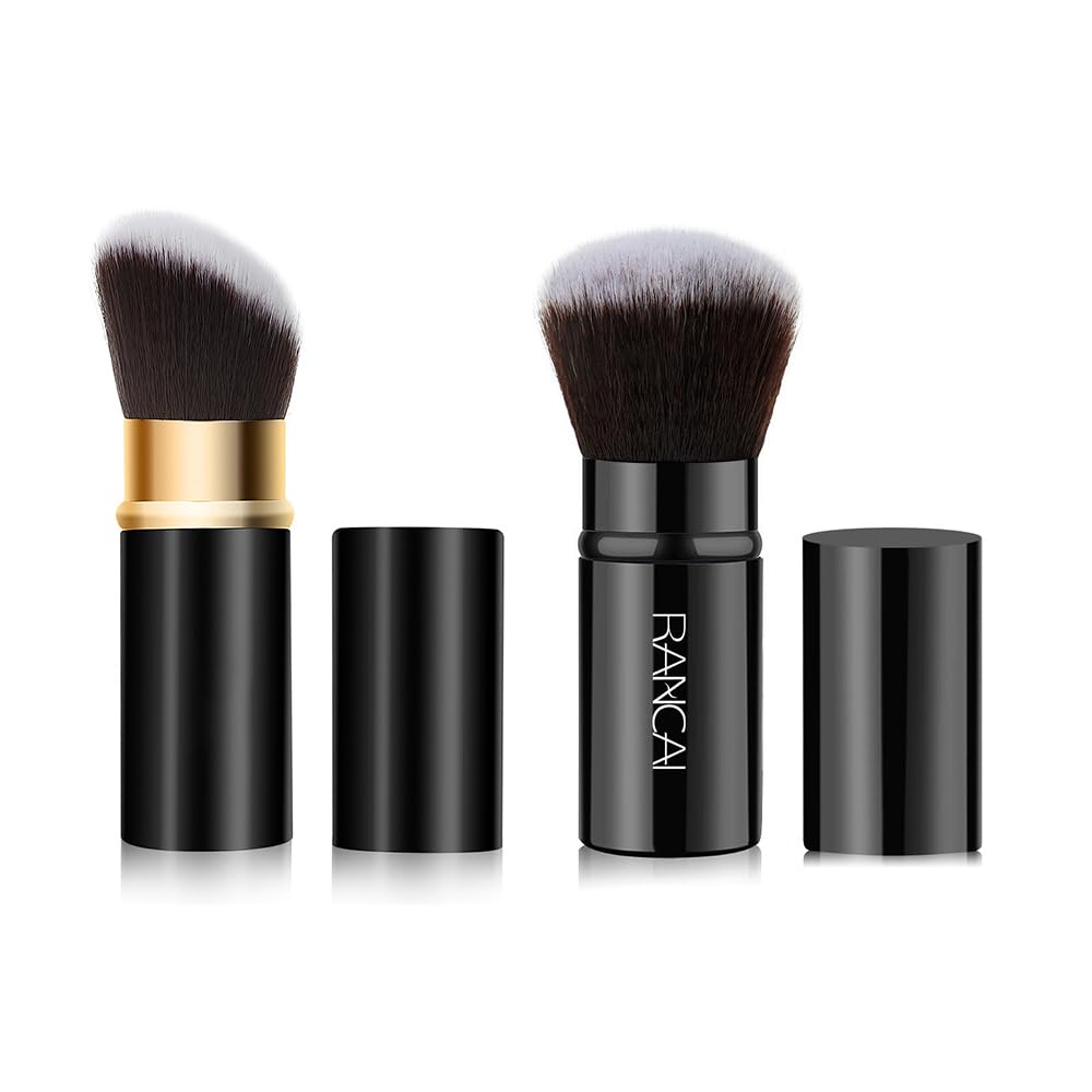 2 Piezas Brocha de Polvos Brocha para Colorete en Polvo Retráctil con parte superiore piatta e angolata Brochas Para Maquillaje Facial Portátil con Cubierta para Colorete, Maquillaje en Polvo
