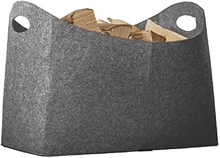 Rubberneck Felt Firewood Basket XL with Handles for Wood, Newspapers, Magazines, 54 x 39 x 30 cm, Grey