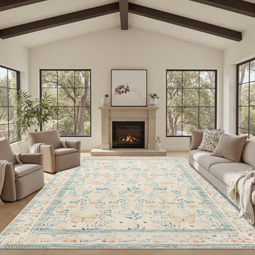 Rugxara Floral Rug for Living Room Bedroom, 8x10 Washable Rug,