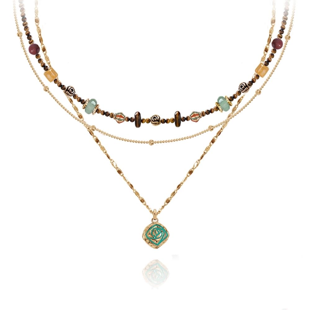 boho layered Original design Retro style multi-layer beaded necklace Fashion women's gold-plated necklace M3396
