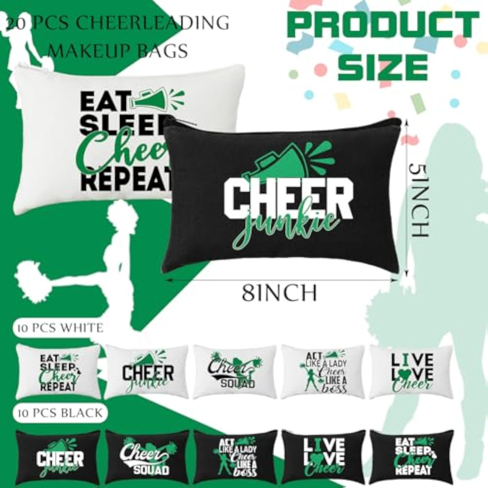20 Pcs Cheer Makeup Bags, Cheerleader Gifts