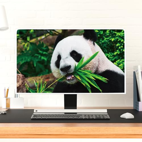 Image of Giant Panda Waterproof Screen TV Dust Covers 32 Inch Panda Eat Bamboo Weatherproof Dust-Proof Anti-Scratch Anti-Static TV Screen Cover Protective for LCD LED PC Desktop and Home Hanging TV