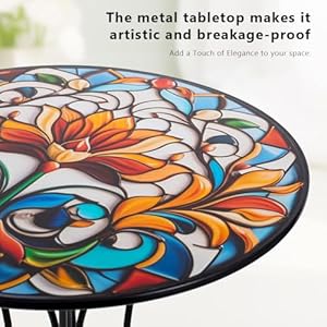 18 Outdoor Side Table Mosaic Metal Accent Table Indoor Small Round End Table Plant Stands Table for Outside Yard Balcony Garden Bedside