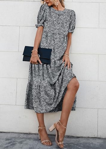 PRETTYGARDEN Women's Summer Casual Boho Dress Floral Print Ruffle Puff Short Sleeve Flowy Midi Beach Party Dresses - Image 5