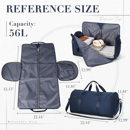 Image of Convertible Garment Bags for Travel Carry On Garment Bag For Men Women Foldable Duffle Bag For Travel,2 in 1 Hanging Suitcase Suit Travel Bags （Navy Blue）