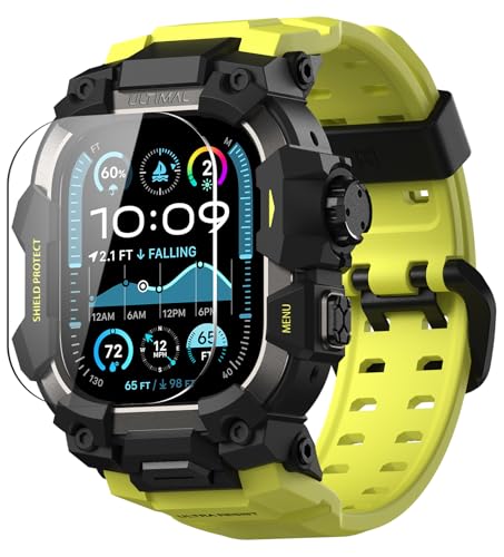 Image of ULTIMAL Rugged Case with Band for Apple Watch 49mm,Compatible with Apple Watch Ultra 3 /2 /1, Military Grade Shockproof Bumper Cover for iWatch Tactical Band Men (49mm,Fluorescent Green)
