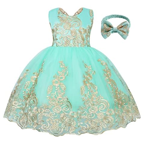 Benylion Girls Bowknot Formal Dress Baby Toddler Princess Lace Embroidery Gowns Baptism Wedding Pageant Party Sleeveless Backless Dresses Light Green 3-4 Years Cover