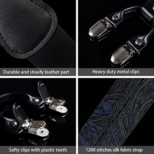 Image of DiBanGu Paisley Bow Tie and Supenders for Men Tuxedo Heavy Duty 6 Clips Suspender Adjustable Y-Shape Mens Trouser Braces