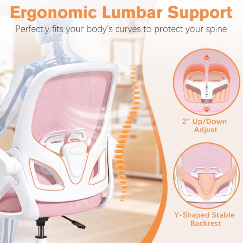 Image of ORRSAKER Drafting Chair, Tall Office Chair with Flip-up Arms, Mesh Ergonomic Computer Standing Desk Chair with Adjustable Height Foot Ring and Lumbar Support, 300 LBS Capacity, Pink