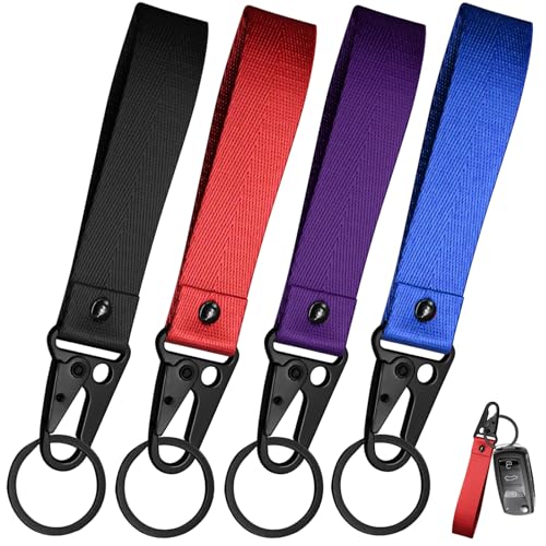 Image of 4PCS Motorcycle Accessories Fabric Keychain - Black, Red, Blue, Purple for Men and Women - Universal Multi-function Anti-Lost Lanyard