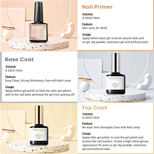 Modelones Gel Top Coat and Base Coat with Nail Primer Set, 3Pcs No Wipe Base and top coat Gel Nail Polish Nail Bond Primer, 10ml New Upgraded Formula Long-Lasting Gel Nail kit - Image 4