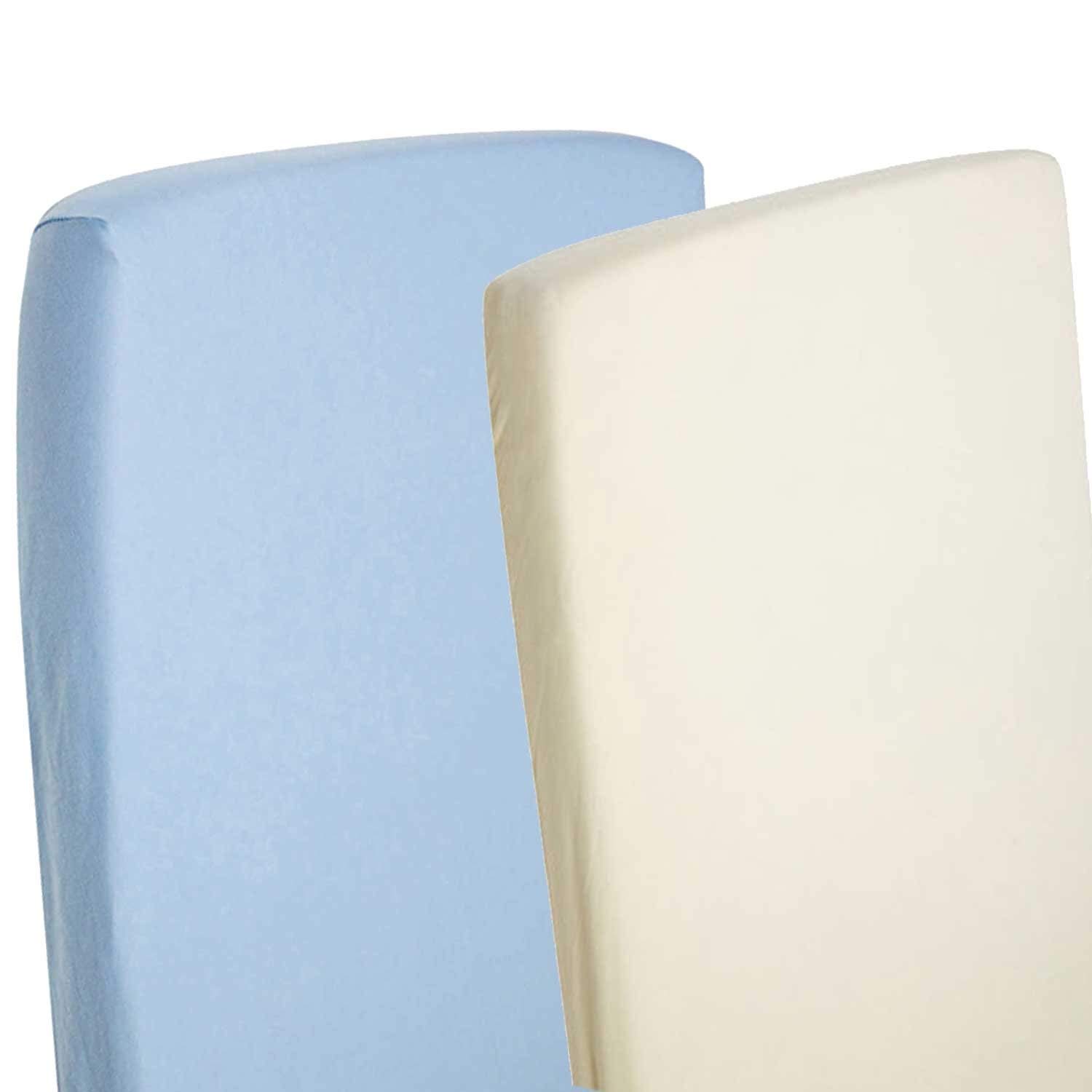 Dudu N Girlie Cream & Blue Cot Fitted Sheets 120 X 60Cm Travel Cot | Blue & Cream Cot Sheets 120X60 Fitted | Hypoallergenic Toddler Bed Sheet Breathable Easy Care | Junior Bed Sheets (Pack Of 2)
