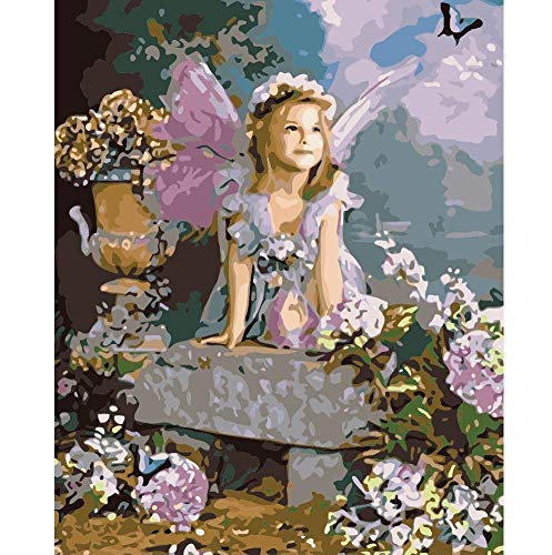 TianMai New Paint by Number Kits - Angel Girl 16x20 inch Linen Canvas Paintworks - Digital Oil Painting Canvas Kits for Adults Children Kids Decorations Gifts (No Frame)