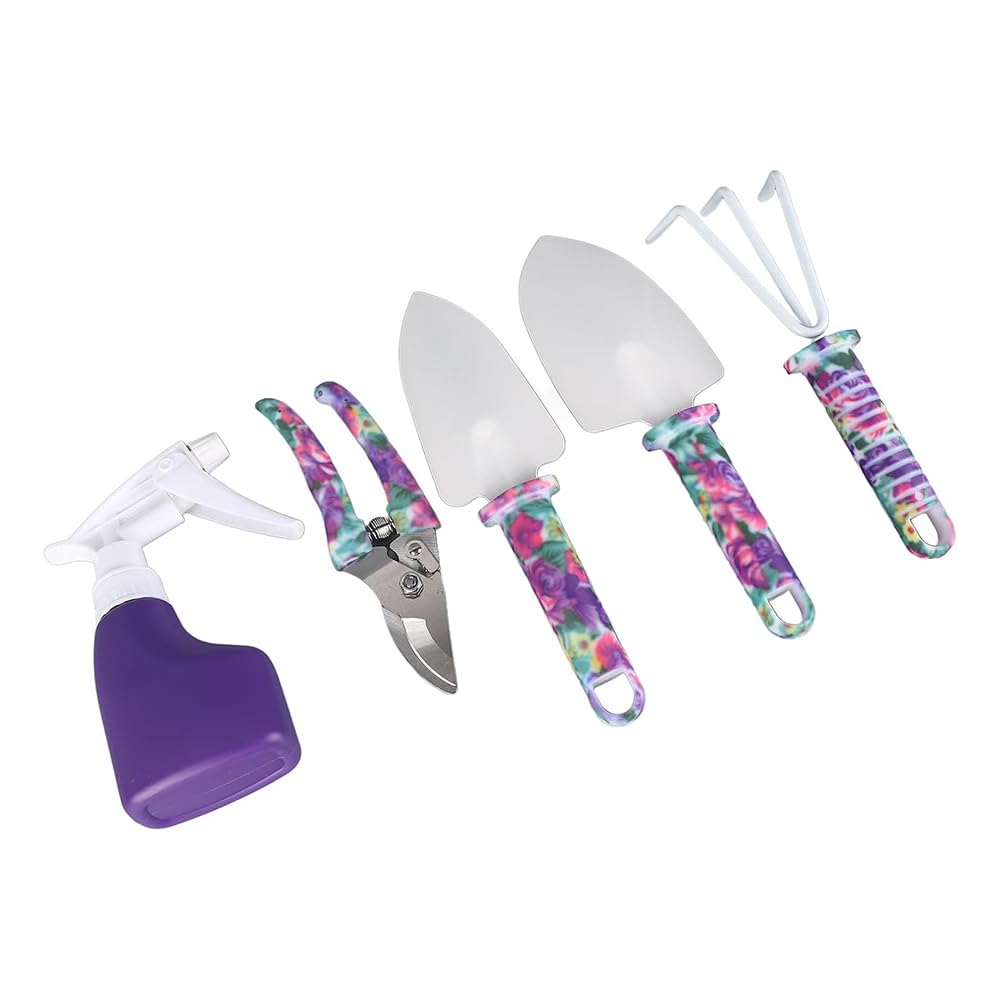 Sarini Attrezzi da Giardinaggio - Set da Giardinaggio Leggero da 5 Pezzi con Manico Antiscivolo,Design Floreale alla Moda,miglior Regalo per Gli Amanti del Giardino