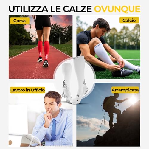 Gearxpro - Calza A Compressione - Doppio Grip - Migliora Il Flusso Sanguigno - Stabilità, Controllo E Traspirabilità, Calze Calcio E Running (It, Testo, L, Regular, Regular, L+, Bianco) - 7