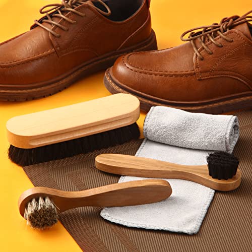 Image of 4 Pcs Horsehair Shine Shoes Brush Kit Polish Dauber Applicators Cleaning Leather Shoes Boots Care Brushes Suede Cleaner Brush with Microfiber Shoe Cloth(4 Pcs Style B)