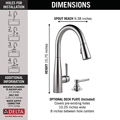 Delta Faucet Essa Pull Down Kitchen Faucet With Pull Down Sprayer, Kitchen Sink Faucet With Kitchen Soap Dispenser, Faucets For Kitchen Sinks, Single-Handle, Arctic Stainless #TOP2