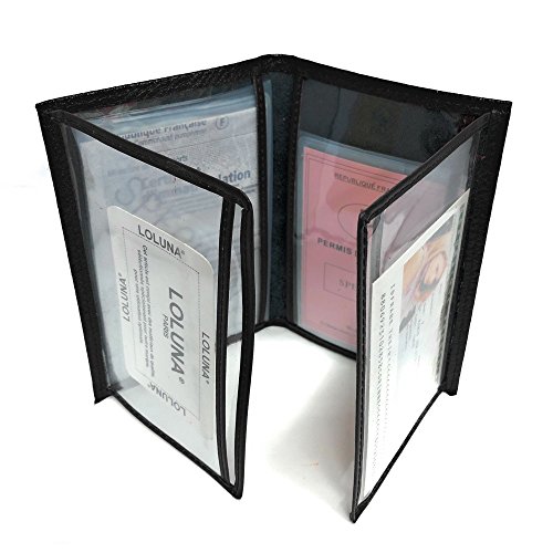 LOLUNA® Etui Carte Grise Cuir, permis Conduire Voiture, identité et Assurance - 4 Volets - Plusieurs Couleur Homme et Femme - Noir