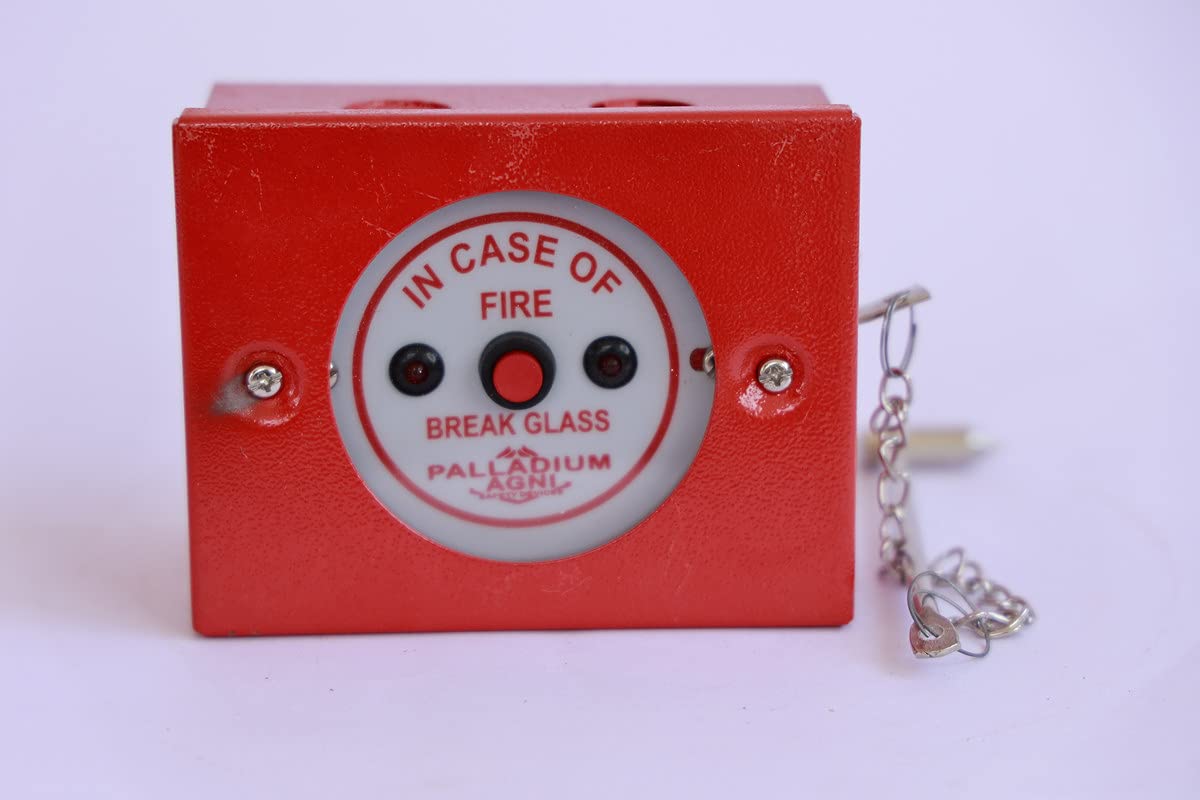 Agni fire Manual Call Point (MCP) with Hammer & Chain Protected by Thin Film 24v DC Red Color (Pack of 1)