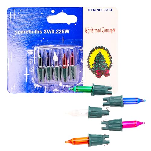 Christmas Concepts® Pack of 4 Multi-Colour Push in Spare Bulbs & 1 Fuse Bulb - 3v 0.225w - Replacement Bulbs, S104-CC