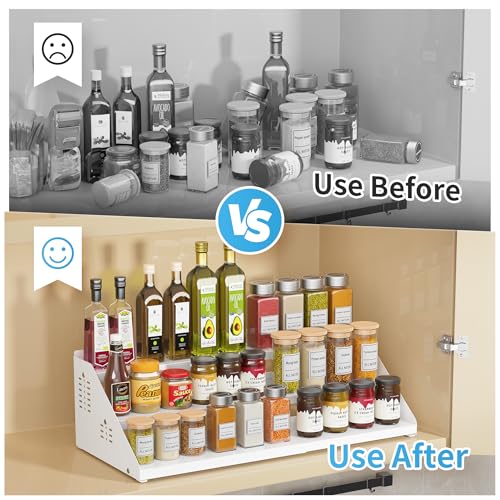 Spice Rack, 3-Tier Extendable Spice Holder, Spice Organization for Cabinet Expandable Width, Spice rack organiser Seasoning Organizer for Cabinet, Countertop, Pantry, White - Image 6