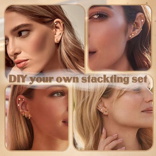 SAILIMUE 14K Gold Plated Flat Back Stud Earrings for Women | Hypoallergenic Surgical Stainless Steel Earrings | Screw Back Earrings Sets for Multiple Piercing | Small Cartilage Earring Studs2