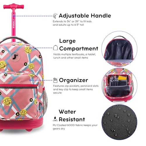 Image of J World Sunrise Kids Rolling Backpack with Wheels for Girls Boys, Roller Bookbag for School, 18 x 13 x 9 Inches, Basketbally