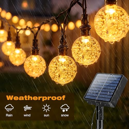litogo Solar Lichterkette Aussen, 15M LED Lichterkette Außen Solar Wetterfest, 8 Modi Kristall Kugeln mit Memory-Funktion, Solarlichterkette Outdoor für Balkon, Garten, Terrasse, Partys, Warmweiß 4