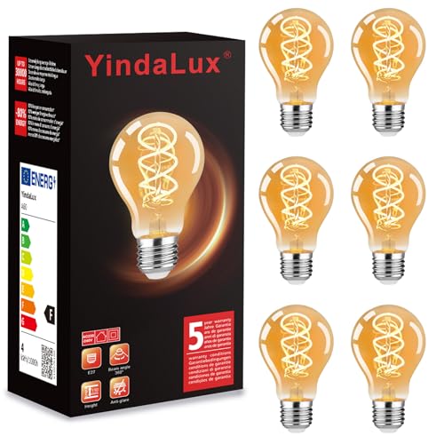 YindaLux Glühbirne E27 LED Warmweiss 2200K Filament Lampe Edison Vintage...