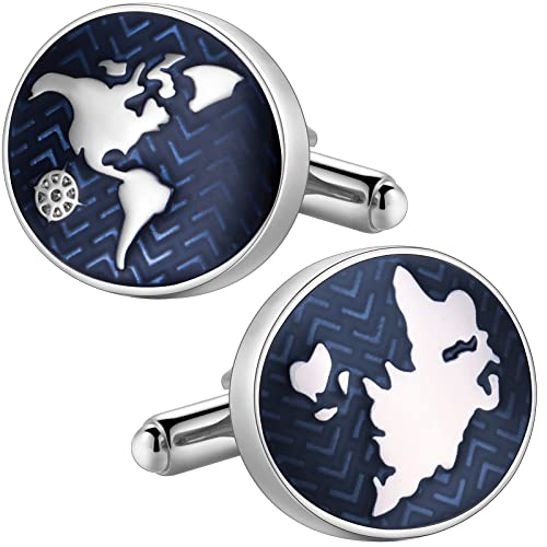 Gemelos de camisa mapa mundial para hombre azul oscuro