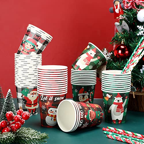 Nuogo 204 Pcs Christmas Disposable Paper Cup 9 Oz Buffalo Plaid Paper Cup And 204 Pcs Christmas Stripe Straws Christmas Holiday Supplies Paper Coffee Cups Tea Cups Merry Christmas Party Decorations #TOP6