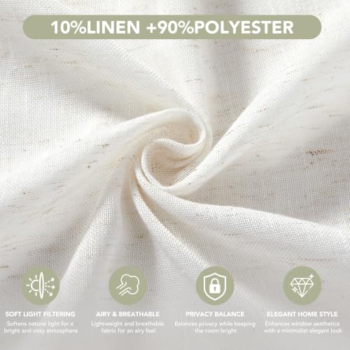 Deconovo Transparente Gardinen Leinen Kräuselband Vorhang Offwhite Leinenoptik – Ansicht 2