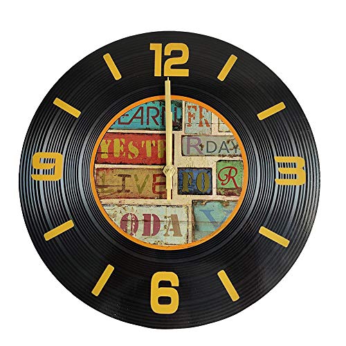 LOHAS Home Reloj de Pared Redondo de 30 Centímetro de Madera Silencioso sin Tictac Disco de Vinilo de Estilo Clásico