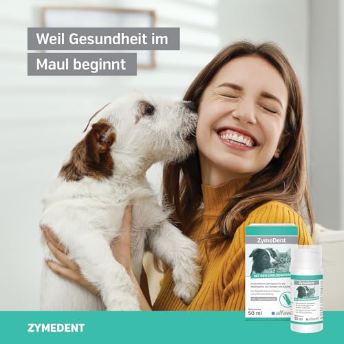 alfavet ZymeDent, Enzymatische Zahnpasta für Hund und Katze bei Plaque, Zahnstein, Maulgeruch und Zahnfleischentzündung, Tube 50ml mit Fingerzahnbürste