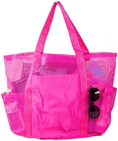 EZ Travel Mesh Beach Bag, Extra Large Toy Tote Bag, Reusable Lightweight Grocery Storage Net Bag, Waterproof Shower Caddy and Bath Organizer with 5 Large Storage Compartments