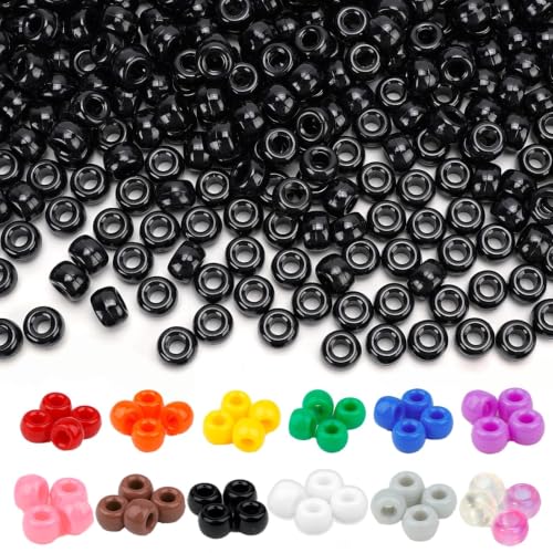 Dowsabel Black Pony Beads Bulk 1200 Pcs 6x9mm