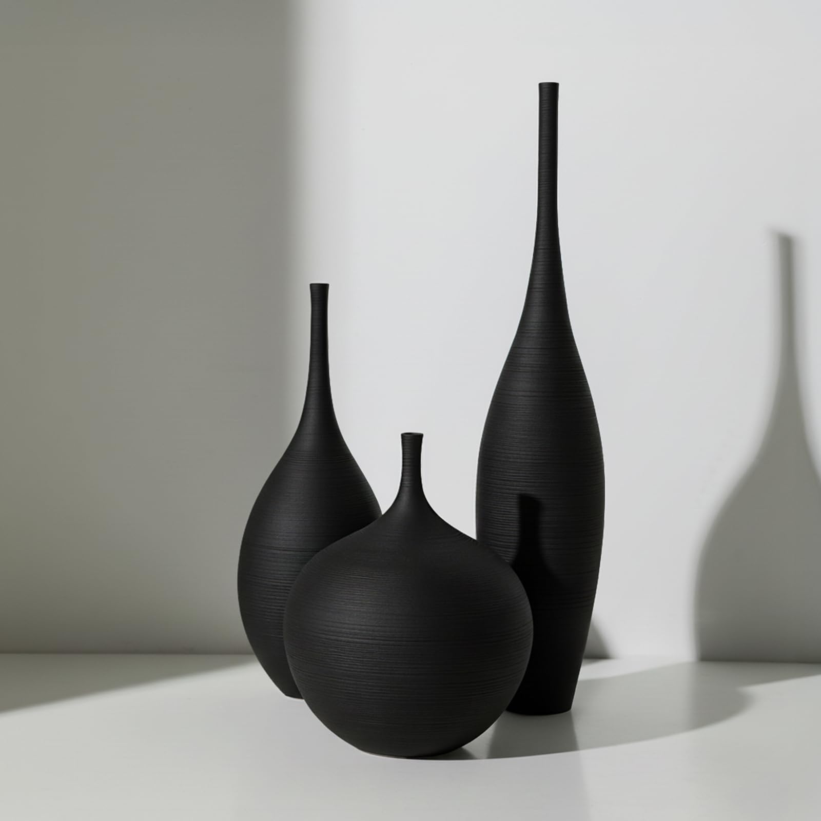 Photo 1 of **MISSING THE MIDDLE VASE SIZE***DecoVlog Black Ceramic Vases Set of 3, Modern Boho Vases for Centerpiece Decor, Matte Minimalist Decorative Vases for Home Decor, Living Room, Bookshelf, and Entryway Table Decor