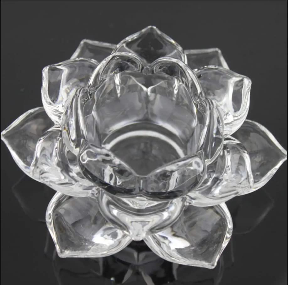 Home Brilliant 2 Piece Glass Lotus Flower Candle Holders Diya Votive Activity Tealight Holders Pillar Holders for Home Decoration Party Wedding Decoration