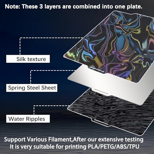 Image of JUUPINE 257x257mm Water Ripples+Silk Textured Build Plate for Bambu Lab X2D /A1 /X1 /X1C /X1E /P1P /P1S /P2S /A1, Smooth Flexible Spring Steel Plate Effect Sheet for Bambu Lab 3D Printers.