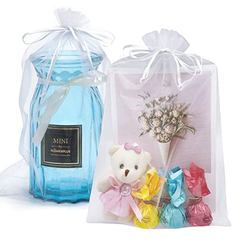 Image of Dealglad 50pcs Drawstring Organza Jewelry Candy Pouch Christmas Wedding Party Favor Gift Bags (8x12, White)