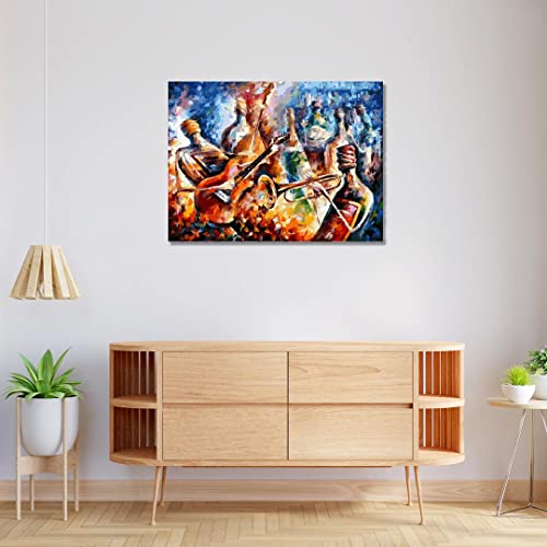 Image of RANGOLI 100% Cotton Stretched Canvas Painting 400 GSM, Framed Bottle Jazz Canvas Abstract Wall Art for Living Room, 3D Paintings for Wall Decor (18 x 30 Inch With Frame)