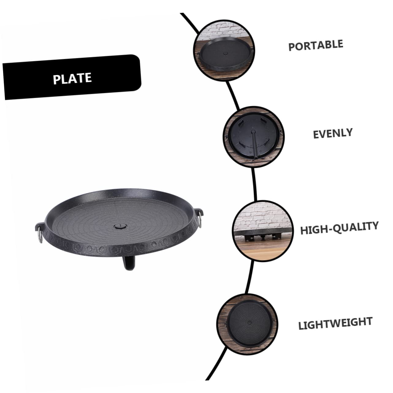 Padella Grill Antiaderente Rotonda in Ferro Nero per Barbecue All'aperto, Facile da Trasportare e Compatta, per Arrostire in Giardino